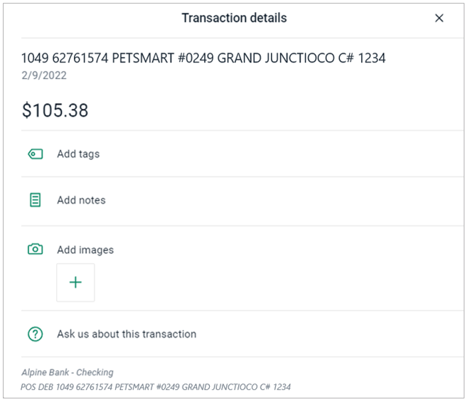 transaction tags, notes and images