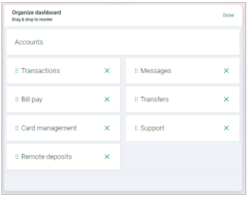 personal online banking dashboard organize