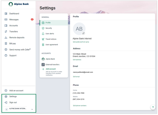 Profile settings