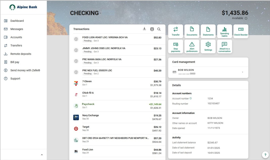 transactions for specific account