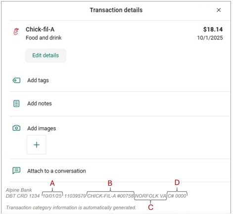 transaction details