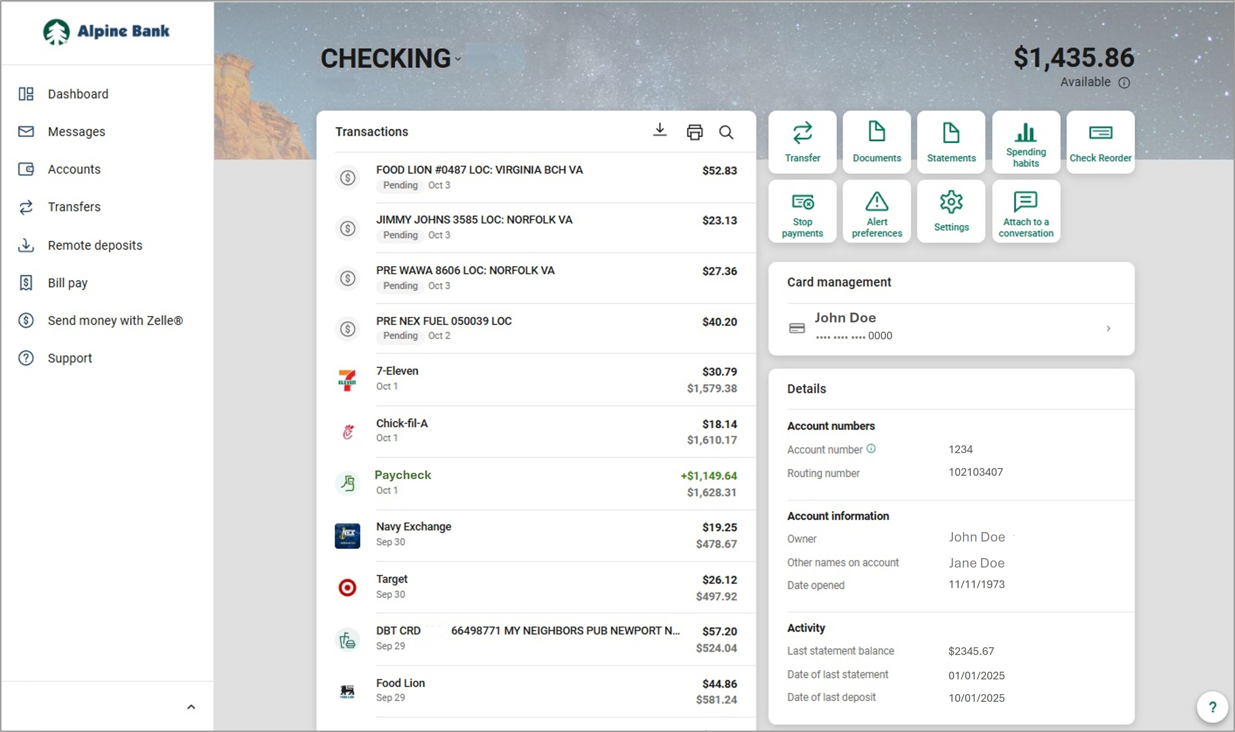 transactions for specific account