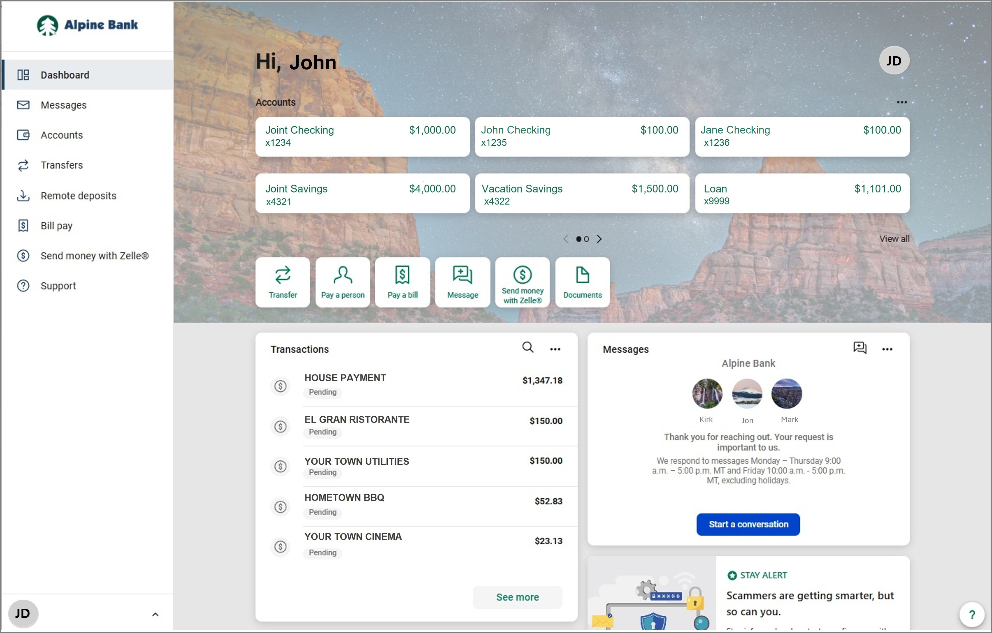 transactions from dashboard